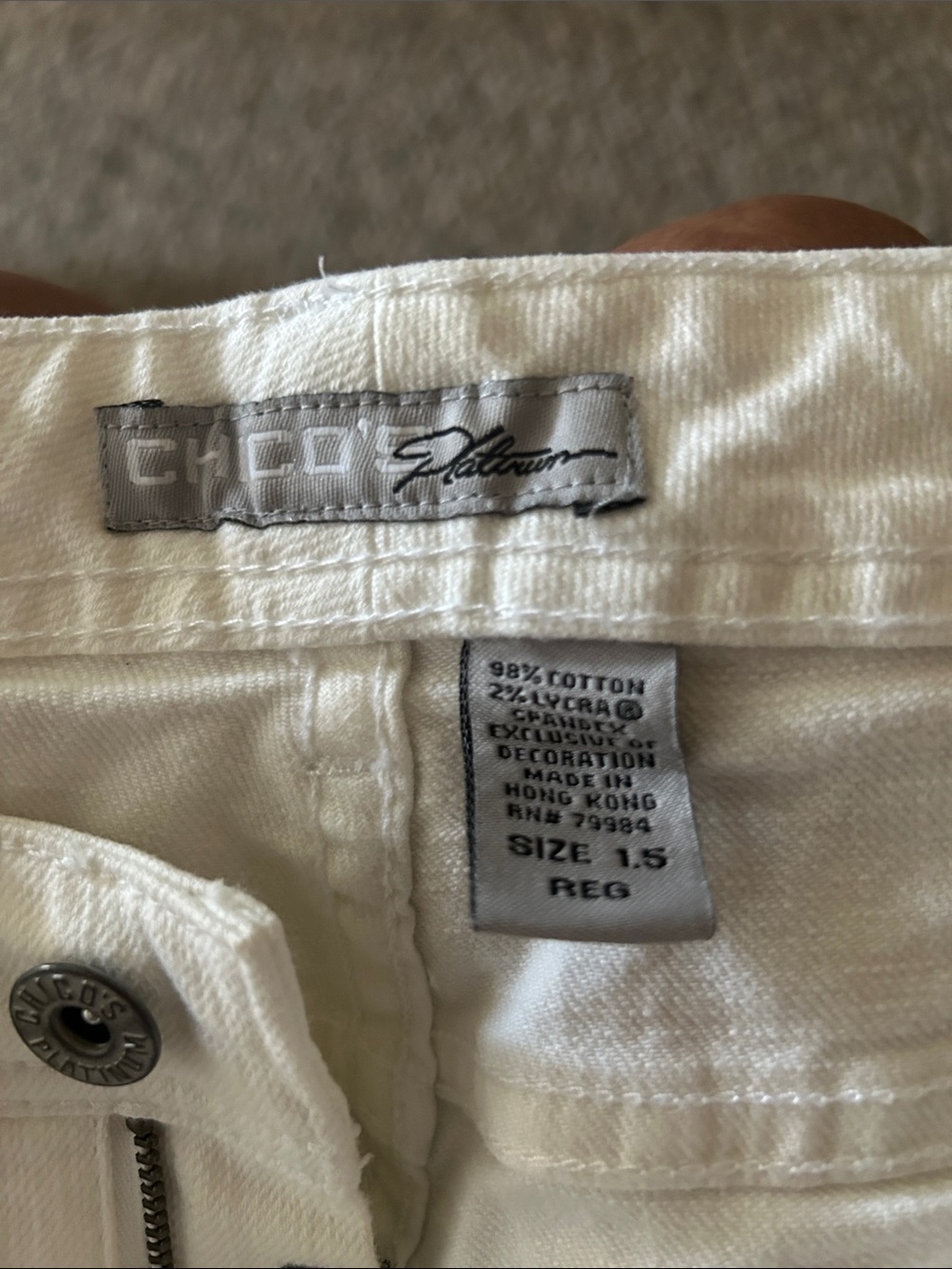 Chico's Platinum White Cotton jean Blend Pants size 1.5 regular